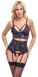 Cottelli Lingerie Top matowy z koronką i stringi bez krocza L czarny