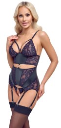 Cottelli Lingerie Top matowy z koronką i stringi bez zapięcia, czarny S