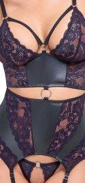 Cottelli Lingerie Top matowy z koronką i stringi bez zapięcia, czarny S