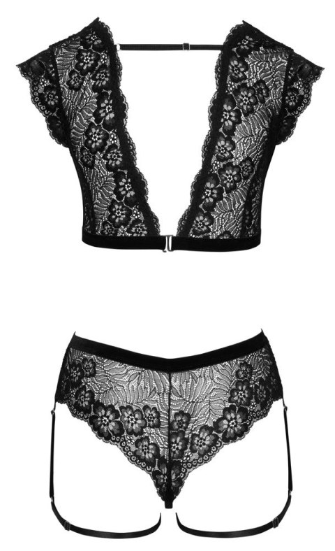 Cottelli Lingerie komplet koronkowy top i majtki otwarte czarne L Cottelli Lingerie komplet koronkowy top i majtki otwarte czarne L