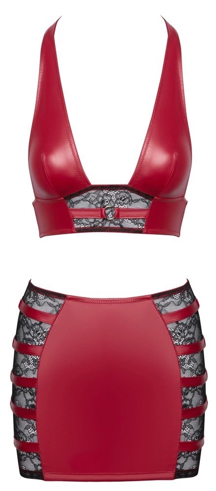 Cottelli PARTY komplet mini spodniczka i top wet look koronka czerwony L Cottelli PARTY komplet mini spodniczka i top wet look koronka czerwony L