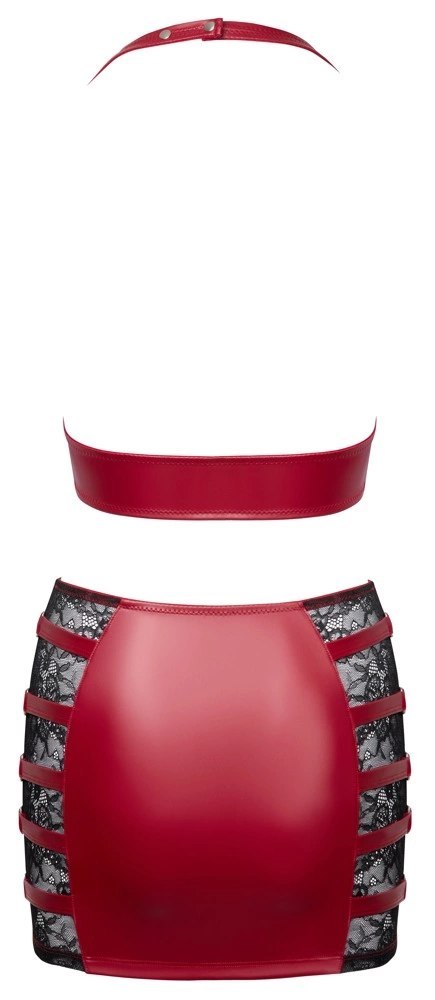 Cottelli PARTY komplet mini spodniczka i top wet look koronka czerwony L Cottelli PARTY komplet mini spodniczka i top wet look koronka czerwony L