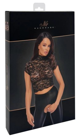 Noir Top Koronkowy Kwiatowy Czarny L z Elastycznego Materiału