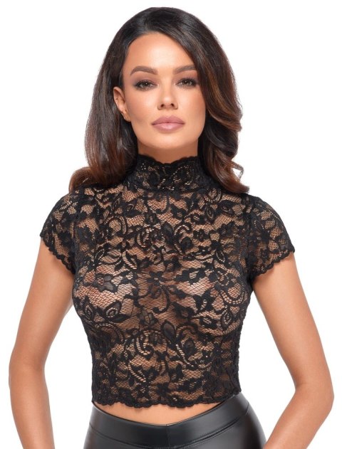Noir Top Koronkowy Kwiatowy Czarny L z Elastycznego Materiału Noir Top Koronkowy Kwiatowy Czarny L z Elastycznego Materiału