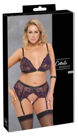 Cottelli BONDAGE Komplet koronkowy 3XL z mankietami ciemnofioletowy
