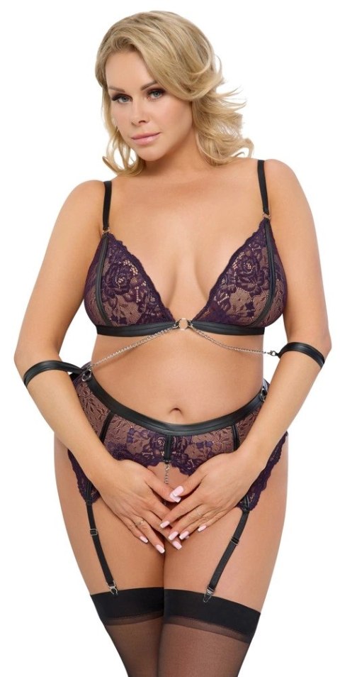 Cottelli BONDAGE Komplet koronkowy 3XL z mankietami ciemnofioletowy Cottelli BONDAGE Komplet koronkowy 3XL z mankietami ciemnofioletowy