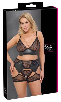 Cottelli CURVES 3-częściowy komplet koronkowy czarny XL z akcentami rożowego złota