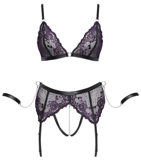 Cottelli Collection Bondage komplet ciemnofioletowy XL koronka i łańcuszki Cottelli Collection Bondage komplet ciemnofioletowy XL koronka i łańcuszki