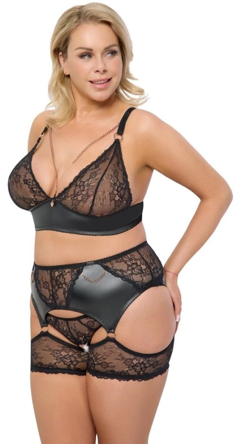 Cottelli Curves Komplet Koronkowy Czarny 3-częściowy 3XL Cottelli Curves Komplet Koronkowy Czarny 3-częściowy 3XL