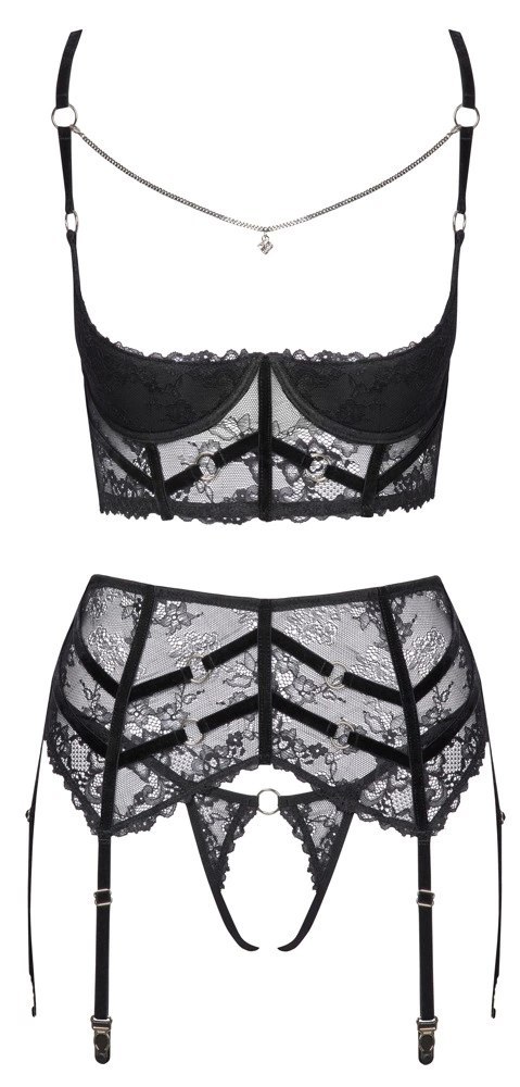 Cottelli LINGERIE komplet koronkowy 3-częściowy czarny 75B/S Cottelli LINGERIE komplet koronkowy 3-częściowy czarny 75B/S
