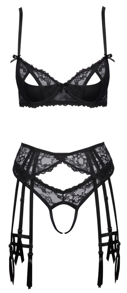 Cottelli Lingerie Komplet Czarny Koronkowy 85C/L z Pasem i Stringami Cottelli Lingerie Komplet Czarny Koronkowy 85C/L z Pasem i Stringami