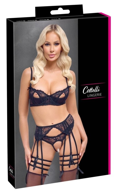 Cottelli Lingerie Komplet Czarny z Pasem do Pończoch 80C/M Cottelli Lingerie Komplet Czarny z Pasem do Pończoch 80C/M