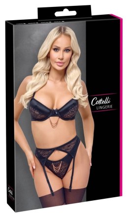 Cottelli Lingerie komplet czarny 75B/S z biżuteryjnymi detalami