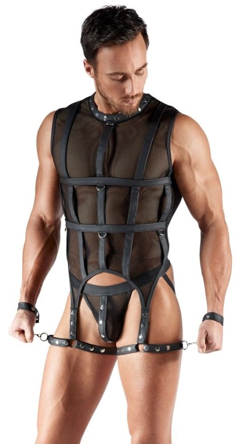 Svenjoyment Bondage XL - Koszulka siateczkowa z uprzężą i kajdankami czarna Svenjoyment Bondage XL - Koszulka siateczkowa z uprzężą i kajdankami czarna
