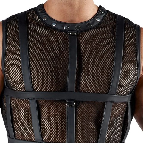 Svenjoyment Bondage XL - Koszulka siateczkowa z uprzężą i kajdankami czarna Svenjoyment Bondage XL - Koszulka siateczkowa z uprzężą i kajdankami czarna
