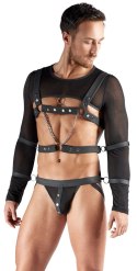 Svenjoyment Bondage Top z Długim Rękawem, Uprząż, 4 Mankiety S, Czarny