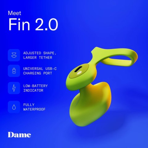 Dame Fin 2.0 - Wibrujący model na palec, ładowanie USB, wodoodporny Dame Fin 2.0 - Wibrujący model na palec, ładowanie USB, wodoodporny