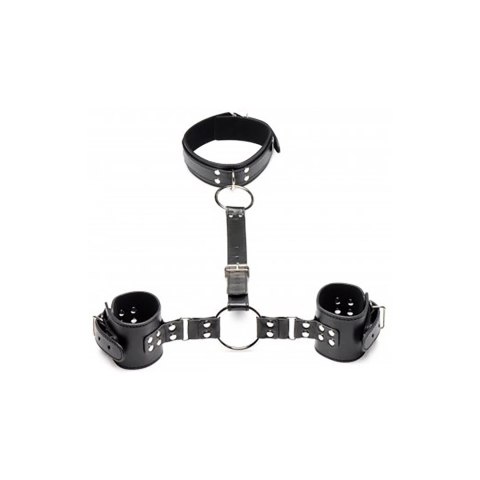 XR Brands Neck to Wrist Bondage Set, regulowany, skora PU, czarny XR Brands Neck to Wrist Bondage Set, regulowany, skora PU, czarny