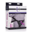 XR Brands Strap-On z dwoma nasadkami i funkcją wibracji, fioletowy