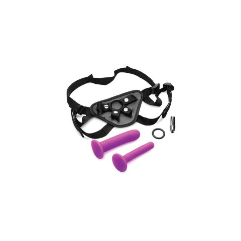 XR Brands Strap-On z dwoma nasadkami i funkcją wibracji, fioletowy XR Brands Strap-On z dwoma nasadkami i funkcją wibracji, fioletowy