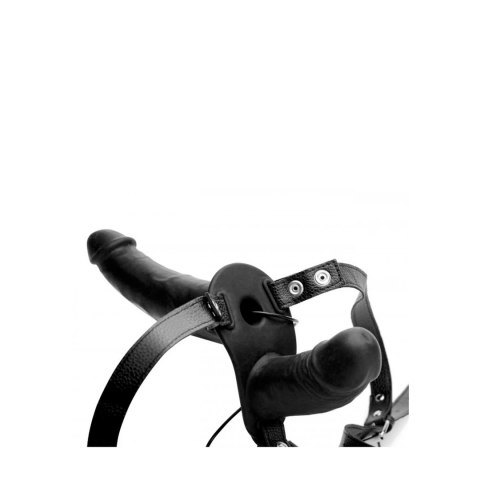 XR Brands Vibrating Double System Harness silikonowy, 10 trybow, czarny XR Brands Vibrating Double System Harness silikonowy, 10 trybow, czarny