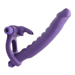 XR Brands Double Delight Rabbit Ring fioletowy silikonowy pierścień wibrujący