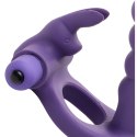 XR Brands Double Delight Rabbit Ring fioletowy silikonowy pierścień wibrujący
