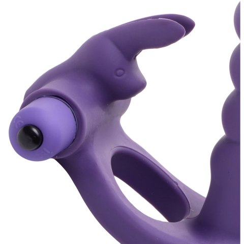 XR Brands Double Delight Rabbit Ring fioletowy silikonowy pierścień wibrujący XR Brands Double Delight Rabbit Ring fioletowy silikonowy pierścień wibrujący