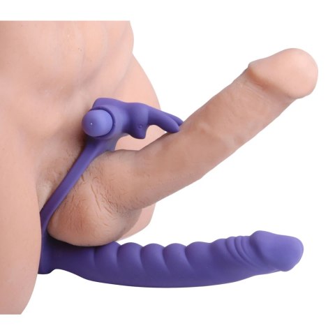 XR Brands Double Delight Rabbit Ring fioletowy silikonowy pierścień wibrujący XR Brands Double Delight Rabbit Ring fioletowy silikonowy pierścień wibrujący