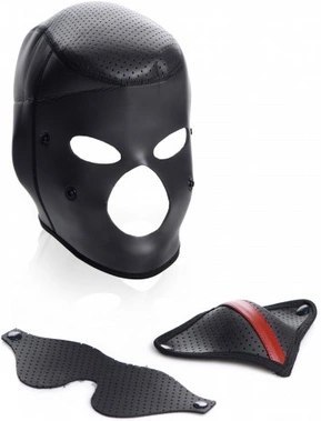 XR Brands Scorpion - Kaptur z odpinaną opaską na oczy i maską na usta, czarny, uniwersalny XR Brands Scorpion - Kaptur z odpinaną opaską na oczy i maską na usta, czarny, uniwersalny