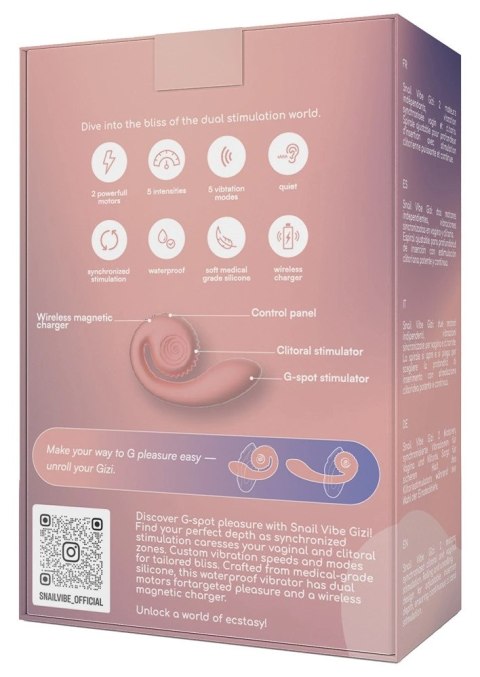 Snail Vibe Gizi Peach - wibrator zakrzywiony z podwojną stymulacją, silikonowy Snail Vibe Gizi Peach - wibrator zakrzywiony z podwojną stymulacją, silikonowy
