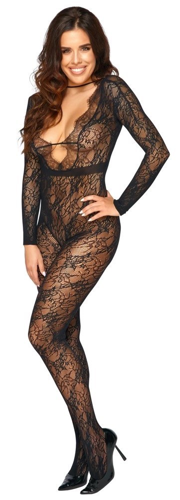 Cottelli Collection Fantasy kombinezon koronkowy bez krocza S-L czarny Cottelli Collection Fantasy kombinezon koronkowy bez krocza S-L czarny