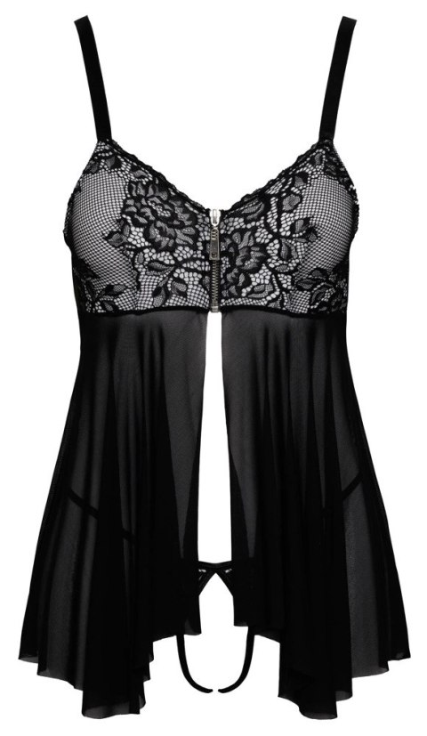 Cottelli LINGERIE Babydoll z koronką i zamkiem + stringi M czarna Cottelli LINGERIE Babydoll z koronką i zamkiem + stringi M czarna