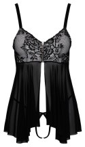 Cottelli LINGERIE babydoll z koronką i zamkiem, komplet S czarny