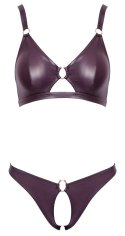 Cottelli Lingerie Zestaw Biustonosz i Otwarte Majtki Fiolet L Wet Look