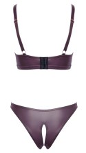 Cottelli Lingerie Zestaw Biustonosz i Otwarte Majtki Fiolet L Wet Look