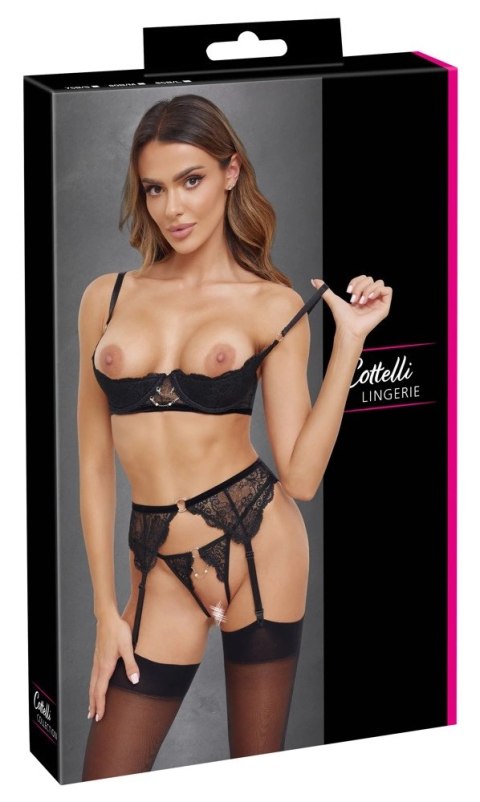 Cottelli Lingerie komplet 3-częściowy koronka czarny 80B/M Cottelli Lingerie komplet 3-częściowy koronka czarny 80B/M