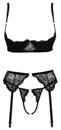 Cottelli Lingerie komplet 3-częściowy koronka czarny 80B/M