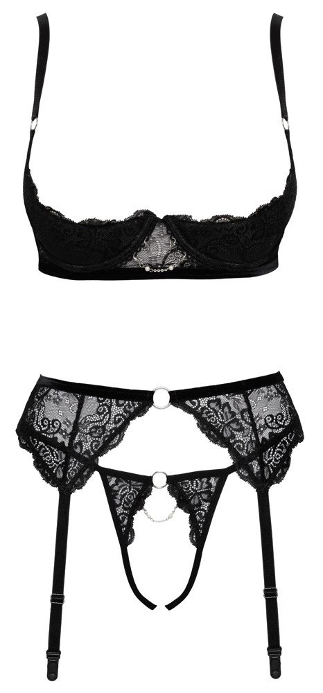 Cottelli Lingerie komplet 3-częściowy koronka czarny 80B/M Cottelli Lingerie komplet 3-częściowy koronka czarny 80B/M
