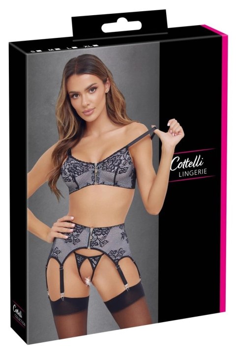 Cottelli Lingerie komplet 3-częściowy koronka z zamkiem XL czarny Cottelli Lingerie komplet 3-częściowy koronka z zamkiem XL czarny