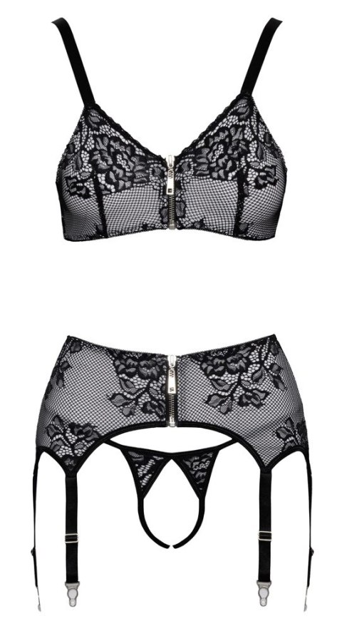 Cottelli Lingerie komplet 3-częściowy koronka z zamkiem XL czarny Cottelli Lingerie komplet 3-częściowy koronka z zamkiem XL czarny
