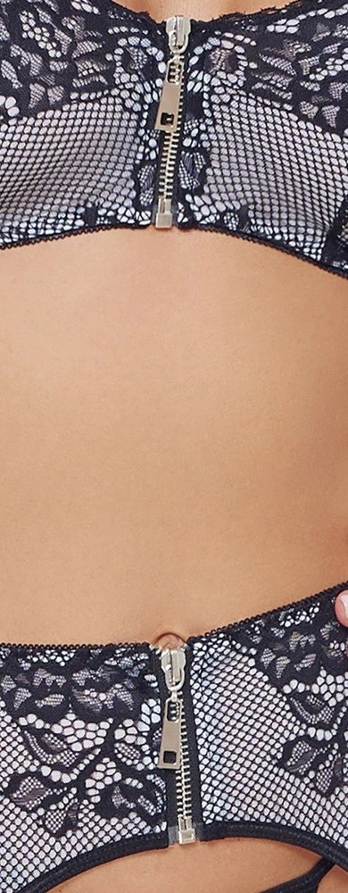 Cottelli Lingerie zestaw 3-częściowy z koronką, czarno-biały, M Cottelli Lingerie zestaw 3-częściowy z koronką, czarno-biały, M