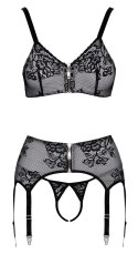 Cottelli Lingerie zestaw 3-częściowy z koronką, czarno-biały, M