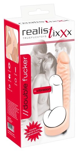 Realistixxx Double Fucker - Nakładka intymna z wibracjami 18 cm, naturalny kolor
