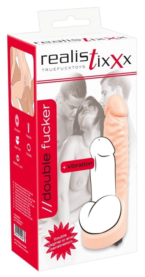 Realistixxx Double Fucker - Nakładka intymna z wibracjami 18 cm, naturalny kolor Realistixxx Double Fucker - Nakładka intymna z wibracjami 18 cm, naturalny kolor