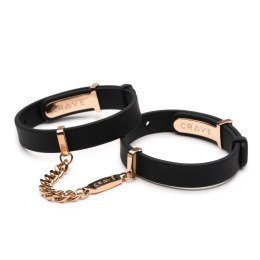 Crave ID Cuffs mankiety skorzane czarne z elementami rożowego złota