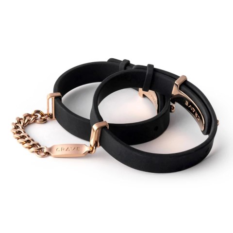 Crave ID Cuffs mankiety skorzane czarne z elementami rożowego złota Crave ID Cuffs mankiety skorzane czarne z elementami rożowego złota