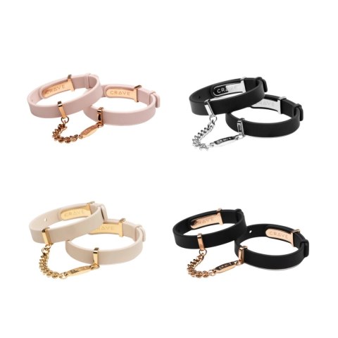Crave ID Cuffs mankiety skorzane czarne ze srebrnymi okuciami regulowane Crave ID Cuffs mankiety skorzane czarne ze srebrnymi okuciami regulowane