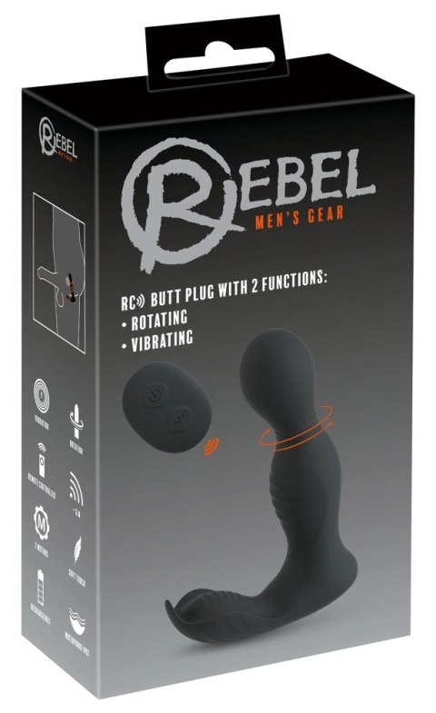 Rebel RC Prostate Massager - Głowka Obrotowa, 9 Trybow, Pilot, Czarny Rebel RC Prostate Massager - Głowka Obrotowa, 9 Trybow, Pilot, Czarny
