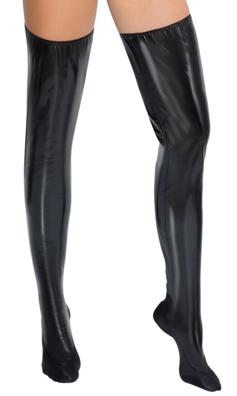 Black Level Pończochy winylowe czarne L/XL z elastycznymi wstawkami Black Level Pończochy winylowe czarne L/XL z elastycznymi wstawkami